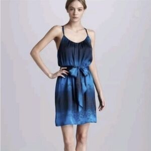 Rebecca Taylor Blue Cage Back Strap Mini Dress | Strappy Back Boho Silk-Look